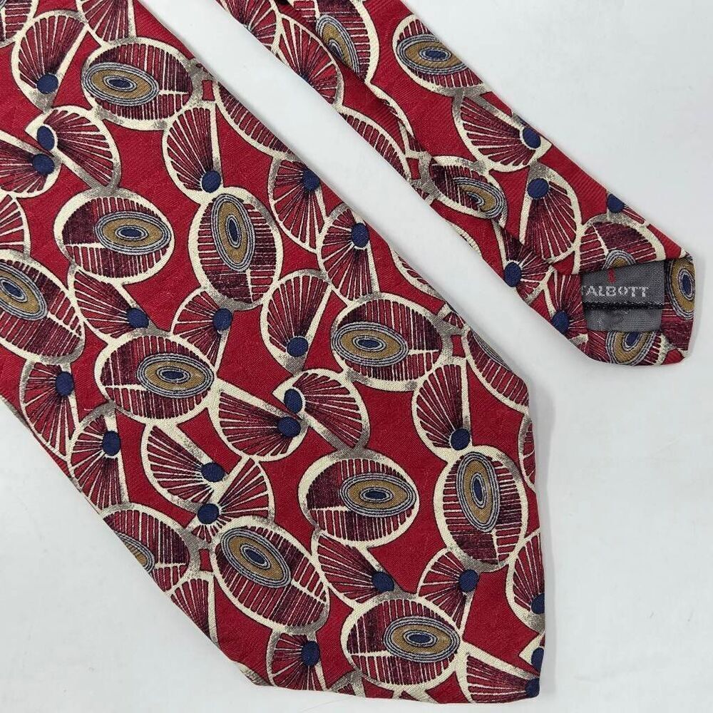 ROBERT TALBOTT BEST OF CLASS SILK TIE RED ABSTRACT SATIN JACQUARD 4" X 58"